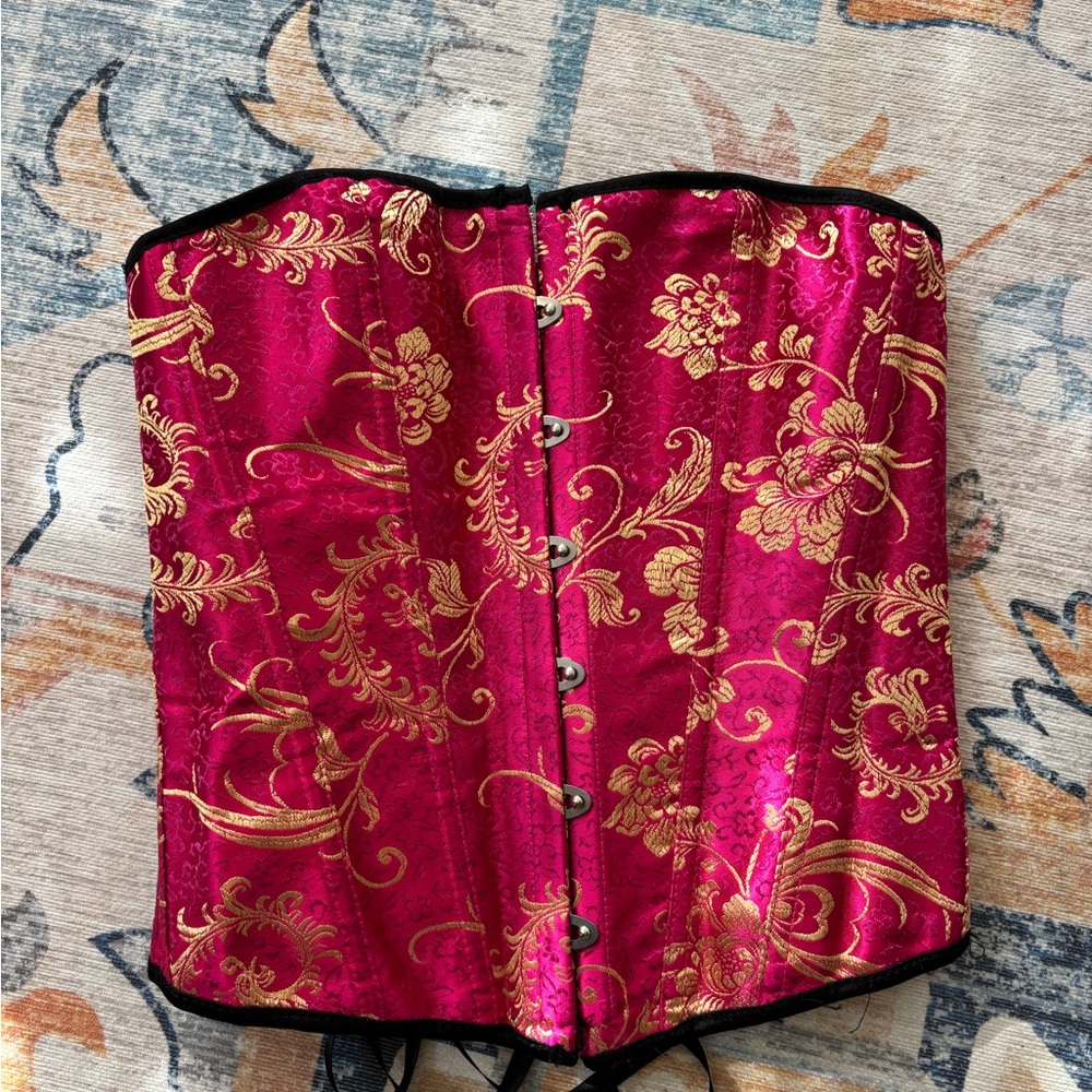 Elegant Red and Gold Floral Corset